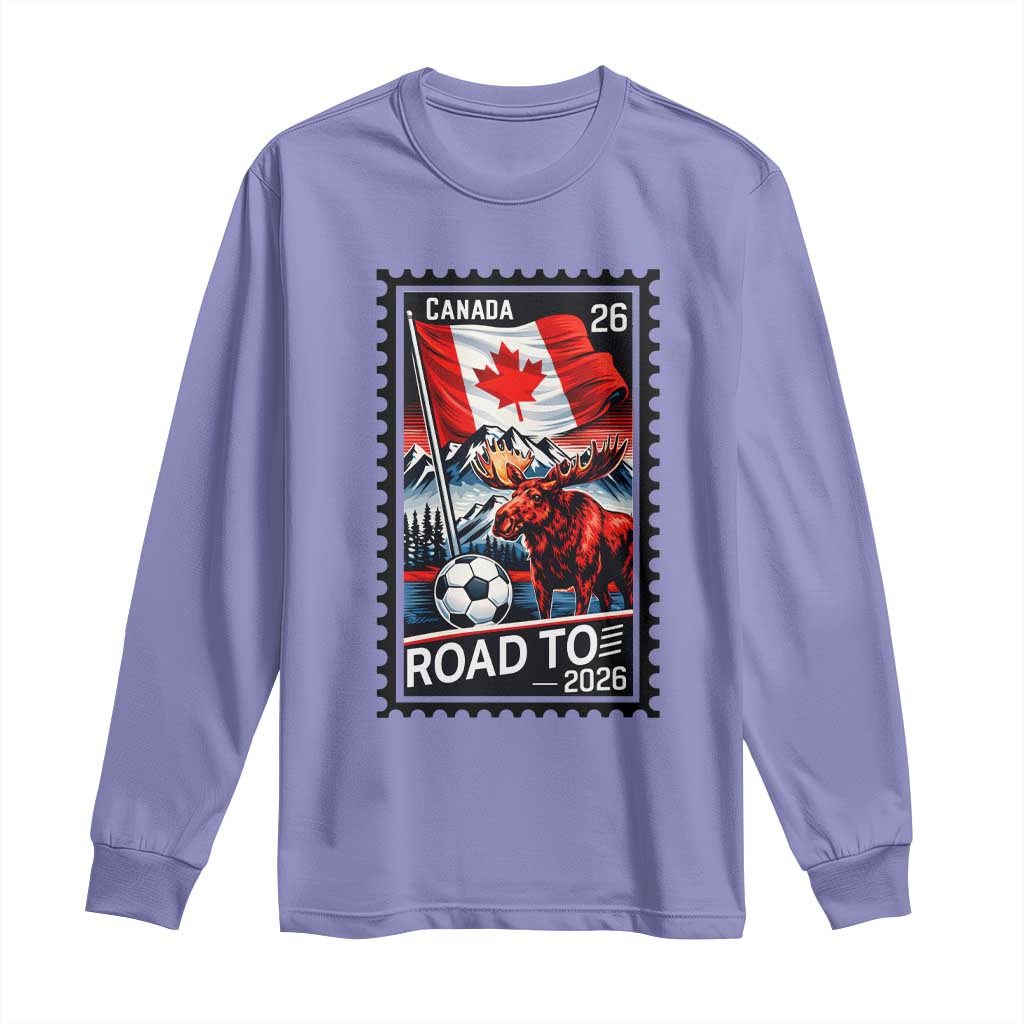 Canada Soccer Moose Long Sleeve Shirt Vintage Postal Stamp Road To 2026