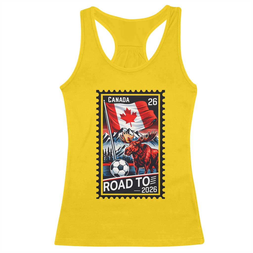 Canada Soccer Moose Racerback Tank Top Vintage Postal Stamp Road To 2026