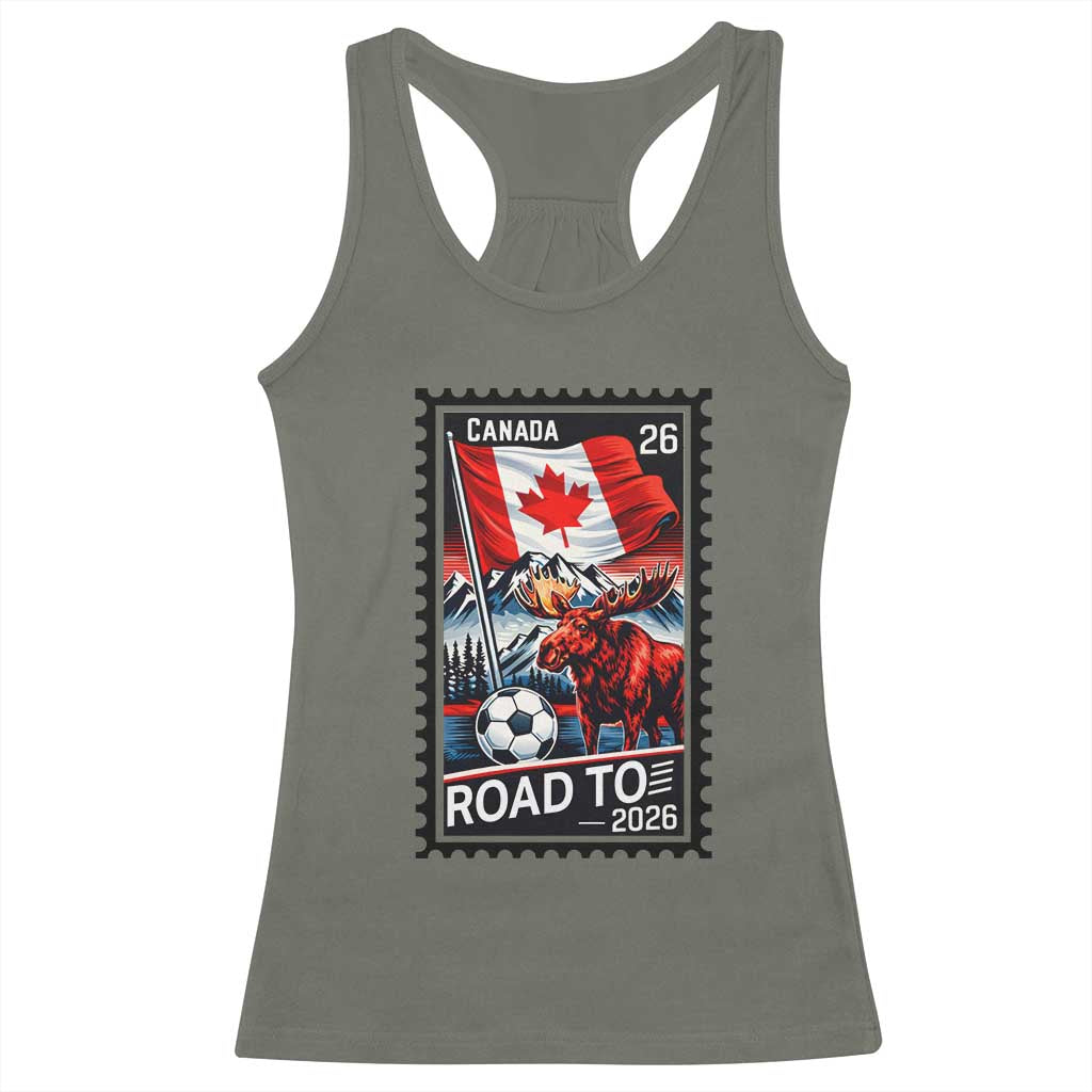 Canada Soccer Moose Racerback Tank Top Vintage Postal Stamp Road To 2026