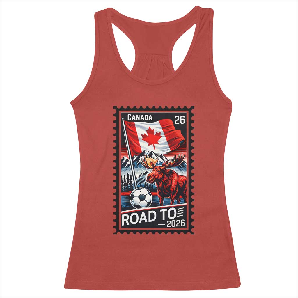 Canada Soccer Moose Racerback Tank Top Vintage Postal Stamp Road To 2026