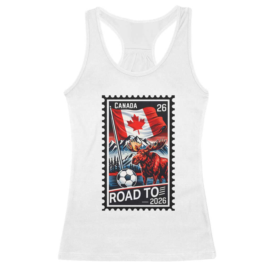 Canada Soccer Moose Racerback Tank Top Vintage Postal Stamp Road To 2026
