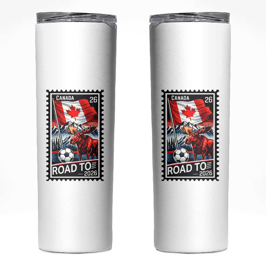 Canada Soccer Moose Skinny Tumbler Vintage Postal Stamp Road To 2026
