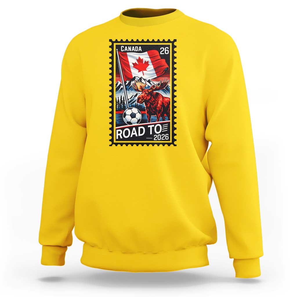 Canada Soccer Moose Sweatshirt Vintage Postal Stamp Road To 2026
