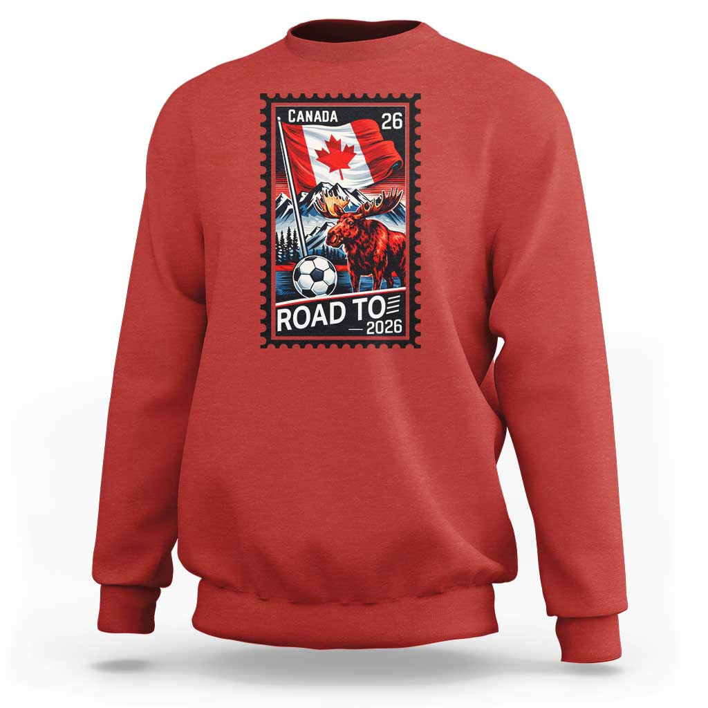 Canada Soccer Moose Sweatshirt Vintage Postal Stamp Road To 2026