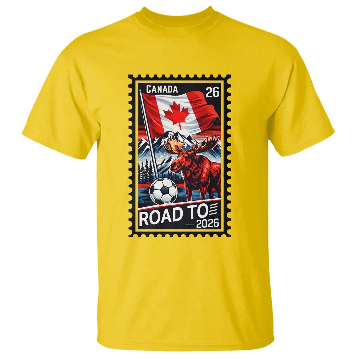 Canada Soccer Moose T Shirt Vintage Postal Stamp Road To 2026