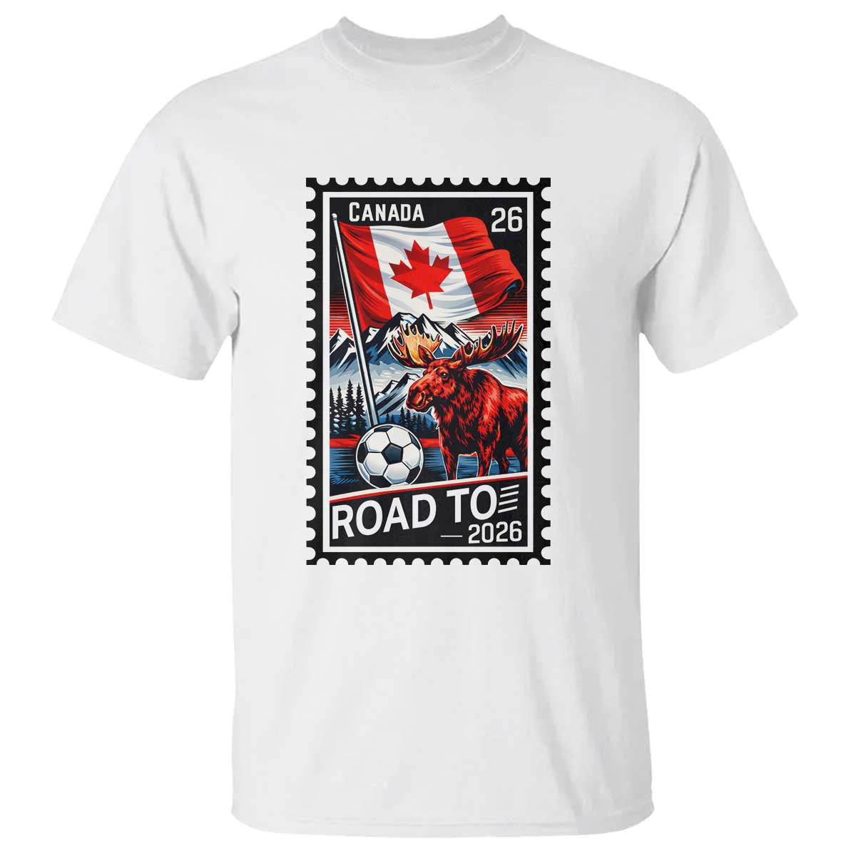 Canada Soccer Moose T Shirt Vintage Postal Stamp Road To 2026