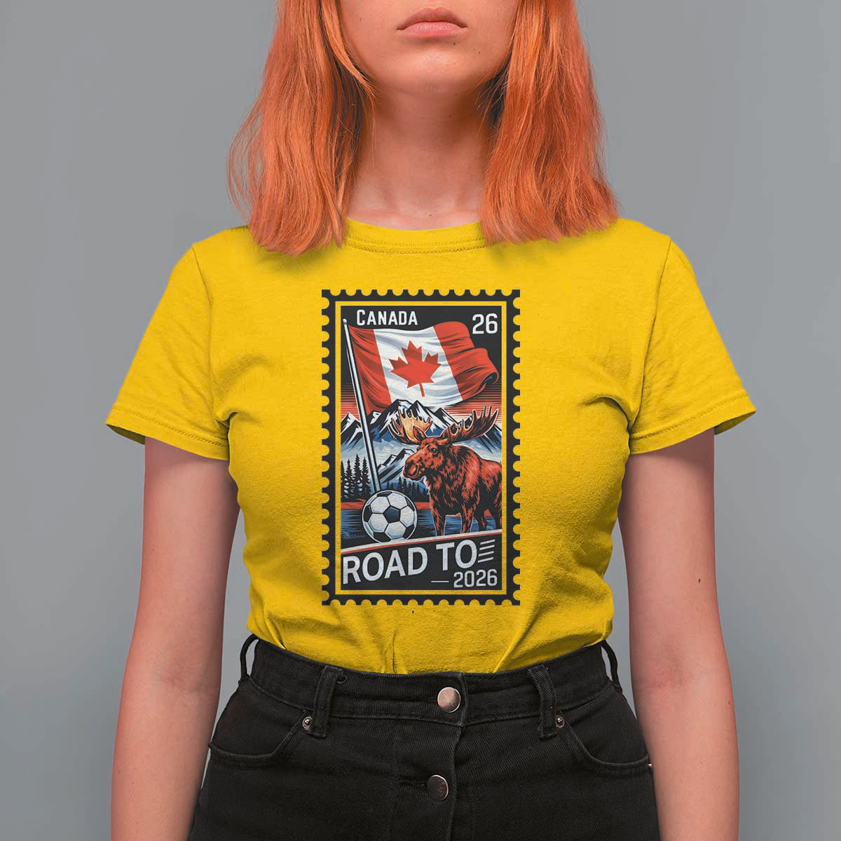 Canada Soccer Moose T Shirt For Women Vintage Postal Stamp Road To 2026