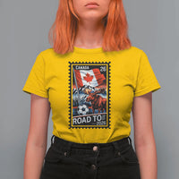 Canada Soccer Moose T Shirt For Women Vintage Postal Stamp Road To 2026
