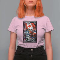 Canada Soccer Moose T Shirt For Women Vintage Postal Stamp Road To 2026