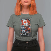 Canada Soccer Moose T Shirt For Women Vintage Postal Stamp Road To 2026