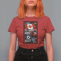 Canada Soccer Moose T Shirt For Women Vintage Postal Stamp Road To 2026
