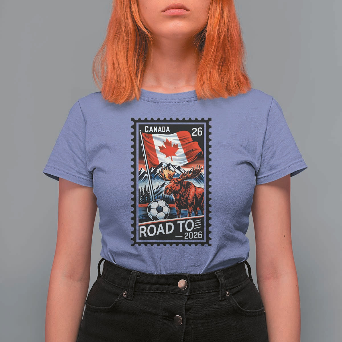 Canada Soccer Moose T Shirt For Women Vintage Postal Stamp Road To 2026