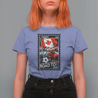 Canada Soccer Moose T Shirt For Women Vintage Postal Stamp Road To 2026