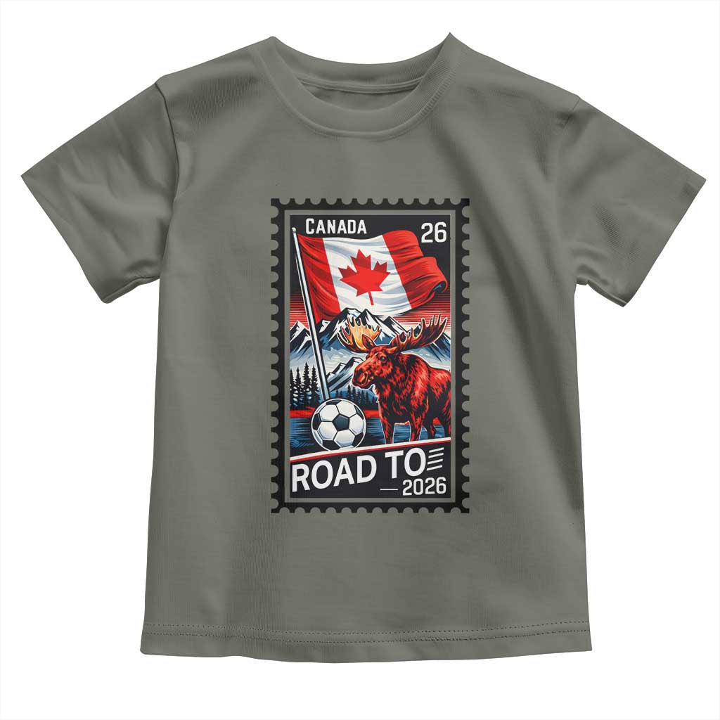 Canada Soccer Moose Toddler T Shirt Vintage Postal Stamp Road To 2026