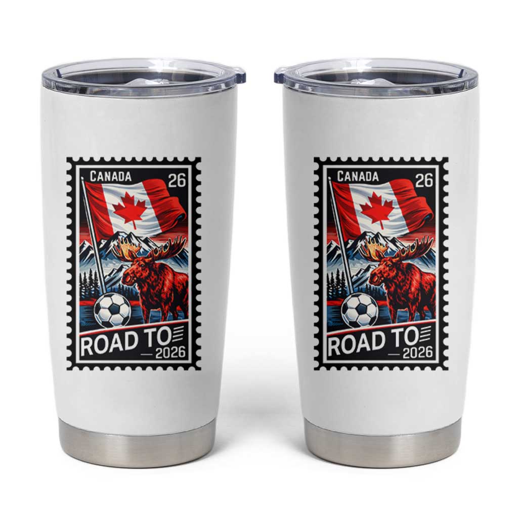 Canada Soccer Moose Tumbler Cup Vintage Postal Stamp Road To 2026