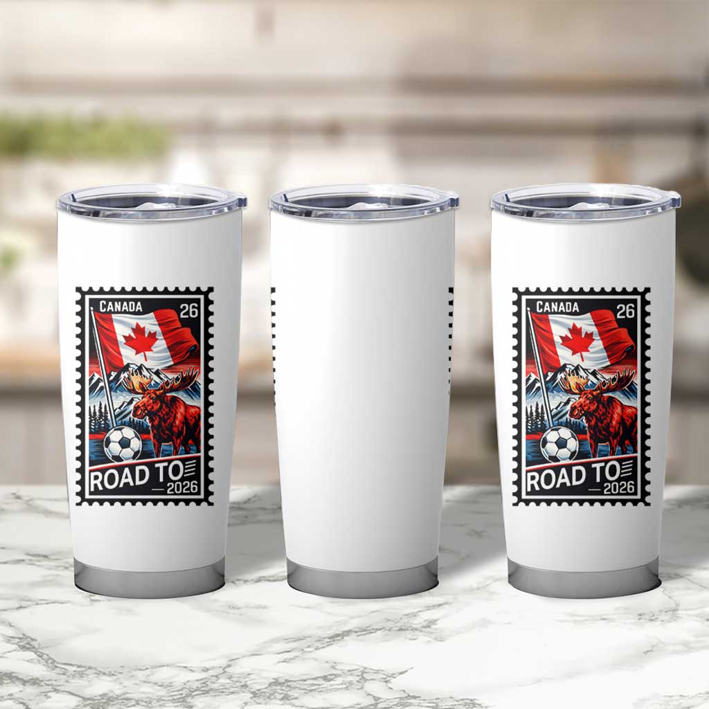 Canada Soccer Moose Tumbler Cup Vintage Postal Stamp Road To 2026