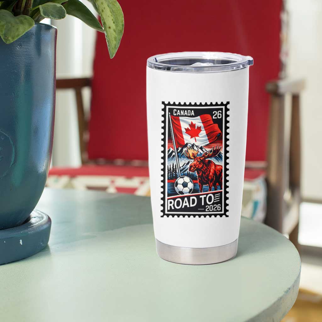 Canada Soccer Moose Tumbler Cup Vintage Postal Stamp Road To 2026