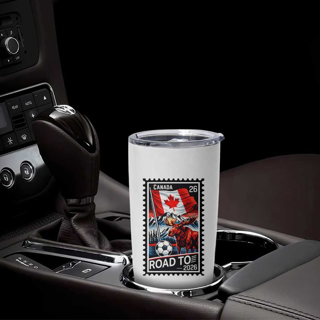 Canada Soccer Moose Tumbler Cup Vintage Postal Stamp Road To 2026