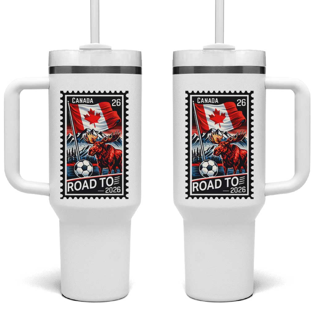 Canada Soccer Moose Tumbler With Handle Vintage Postal Stamp Road To 2026