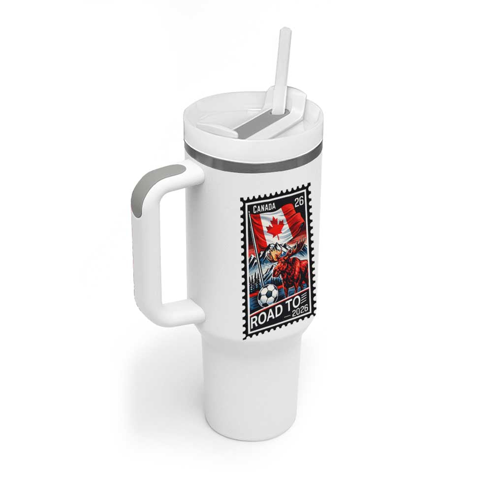 Canada Soccer Moose Tumbler With Handle Vintage Postal Stamp Road To 2026