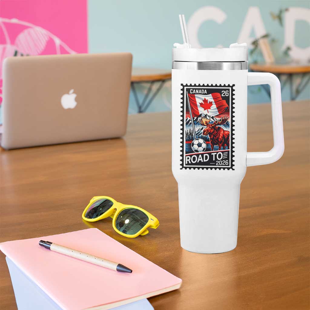 Canada Soccer Moose Tumbler With Handle Vintage Postal Stamp Road To 2026