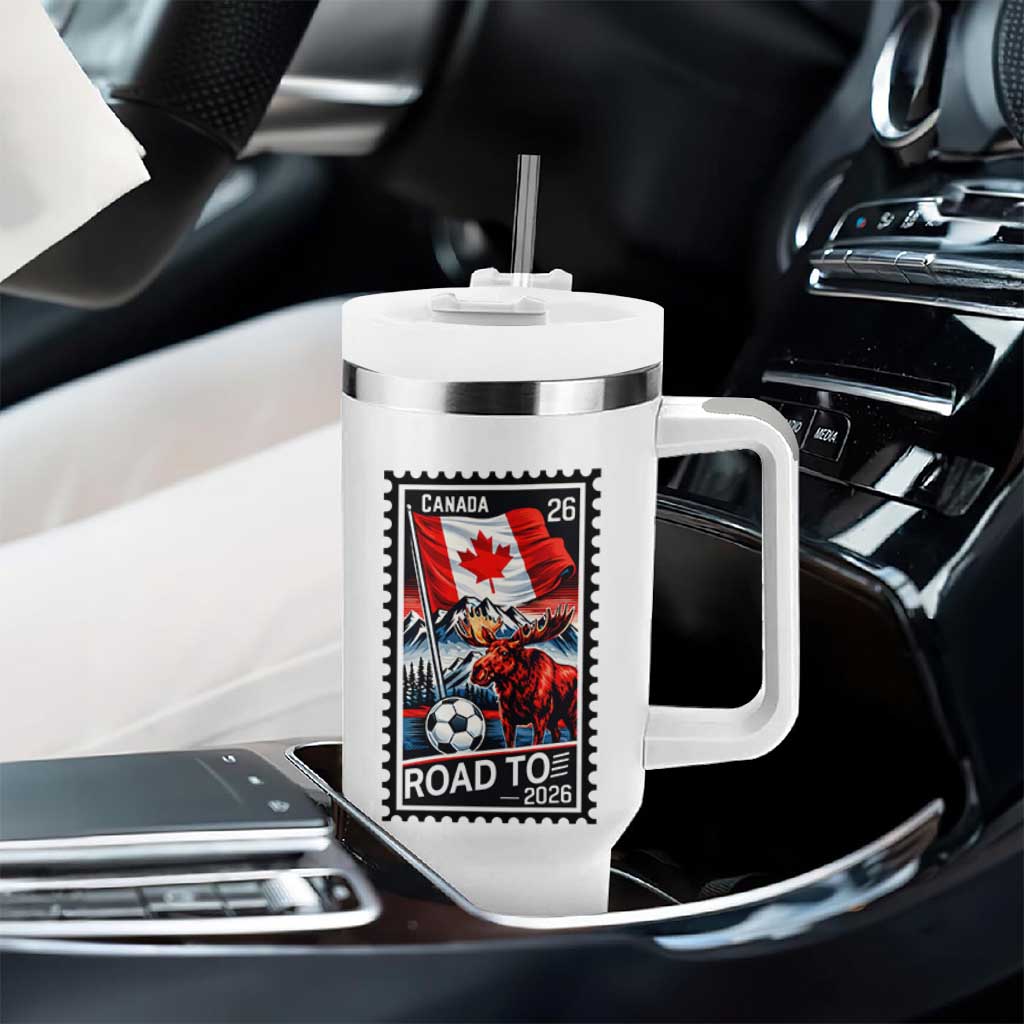 Canada Soccer Moose Tumbler With Handle Vintage Postal Stamp Road To 2026