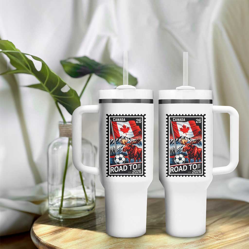Canada Soccer Moose Tumbler With Handle Vintage Postal Stamp Road To 2026