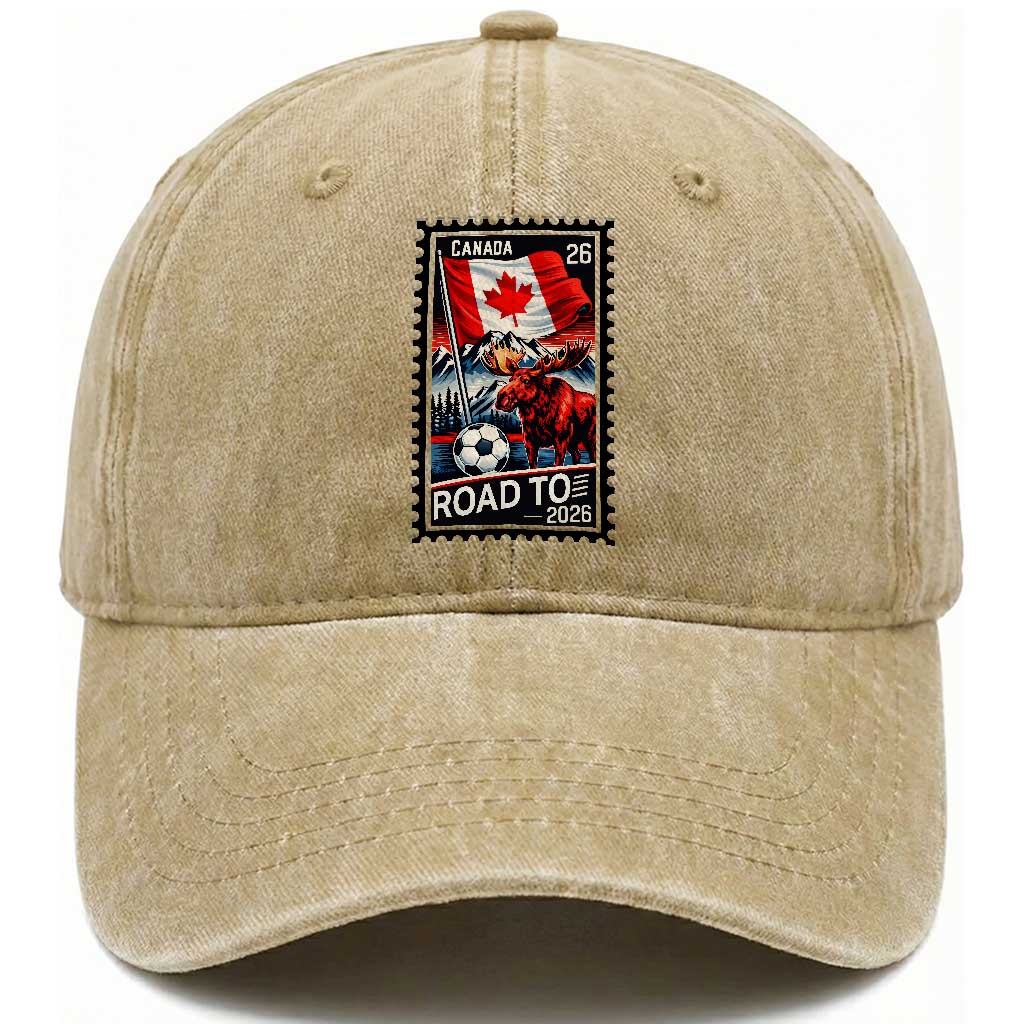 Canada Soccer Moose Washed Cotton Baseball Cap Vintage Postal Stamp Road To 2026