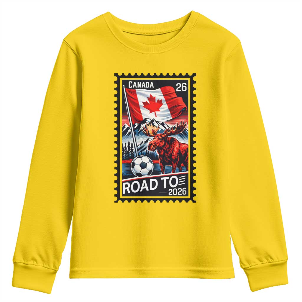 Canada Soccer Moose Youth Sweatshirt Vintage Postal Stamp Road To 2026