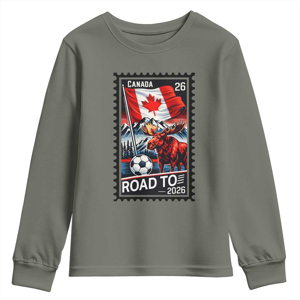 Canada Soccer Moose Youth Sweatshirt Vintage Postal Stamp Road To 2026