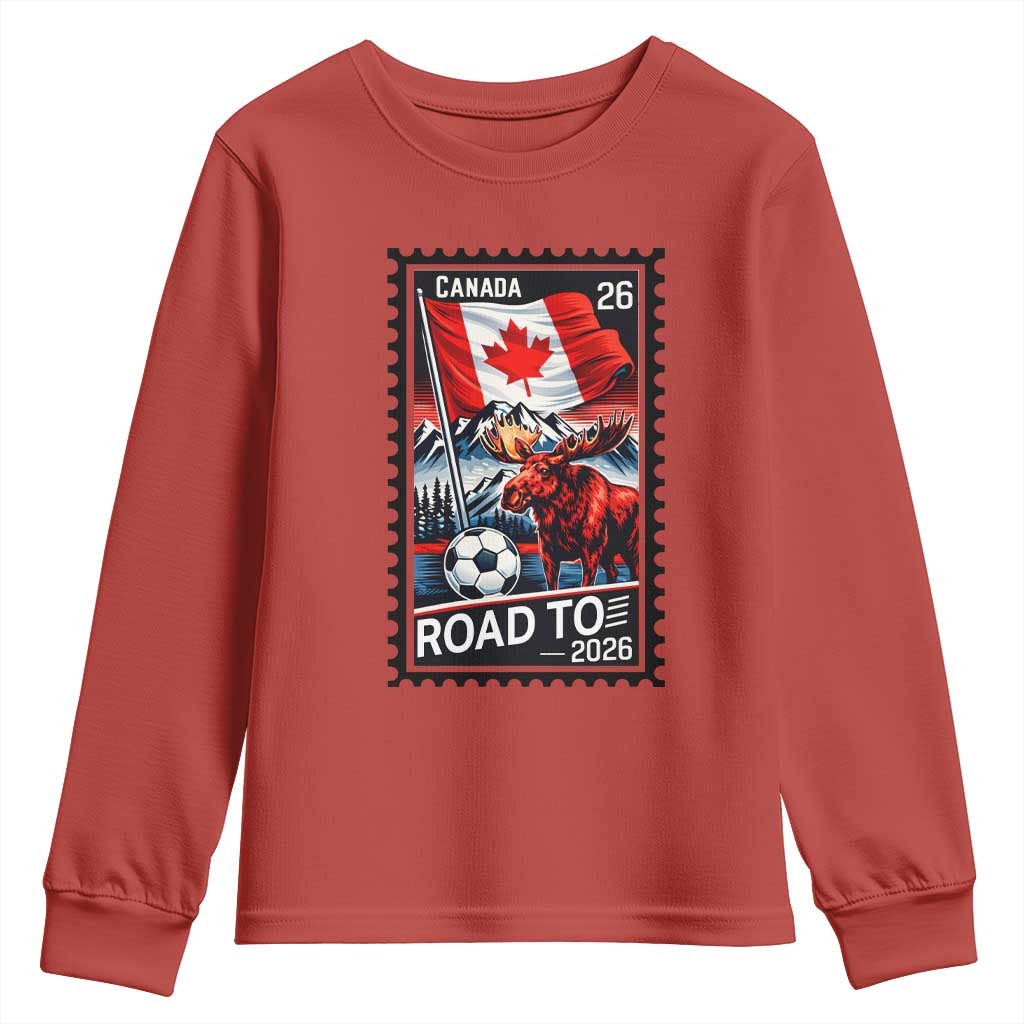Canada Soccer Moose Youth Sweatshirt Vintage Postal Stamp Road To 2026