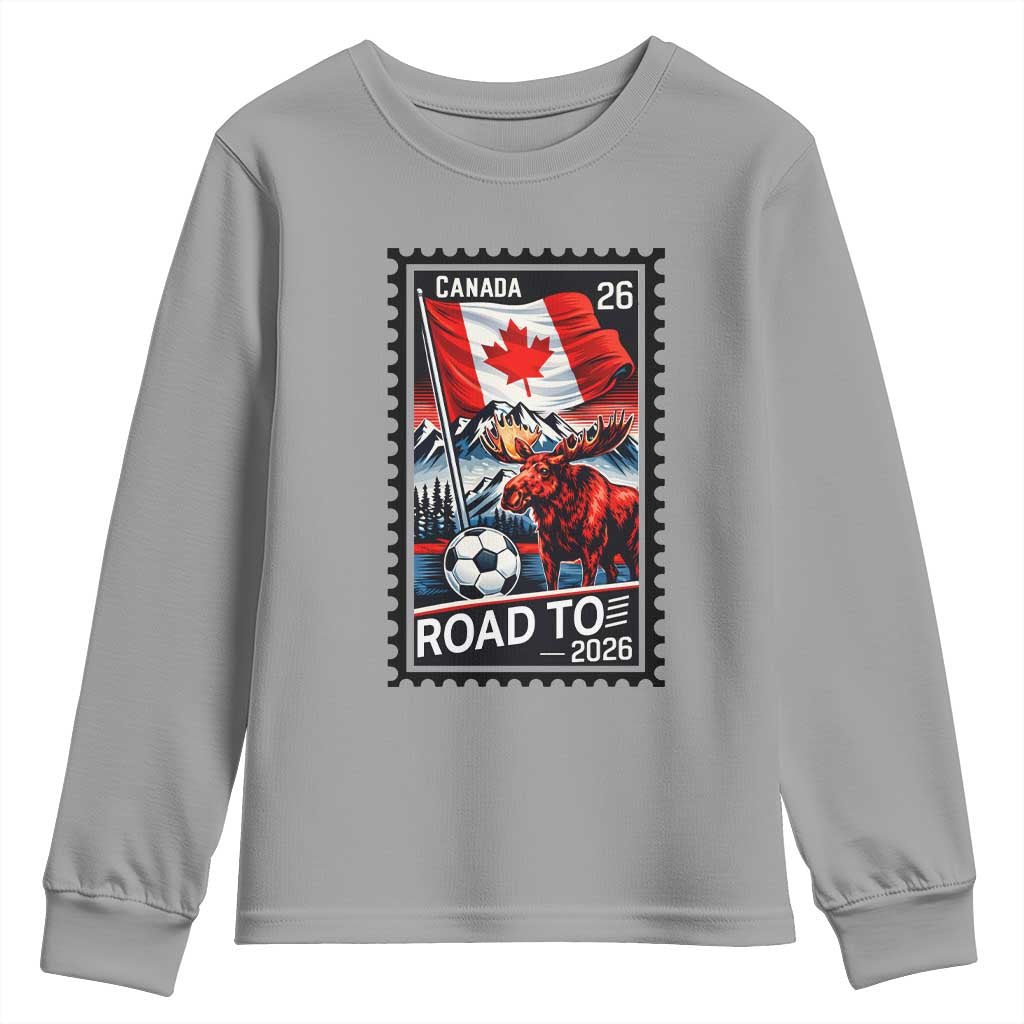 Canada Soccer Moose Youth Sweatshirt Vintage Postal Stamp Road To 2026