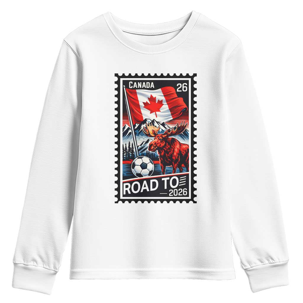 Canada Soccer Moose Youth Sweatshirt Vintage Postal Stamp Road To 2026