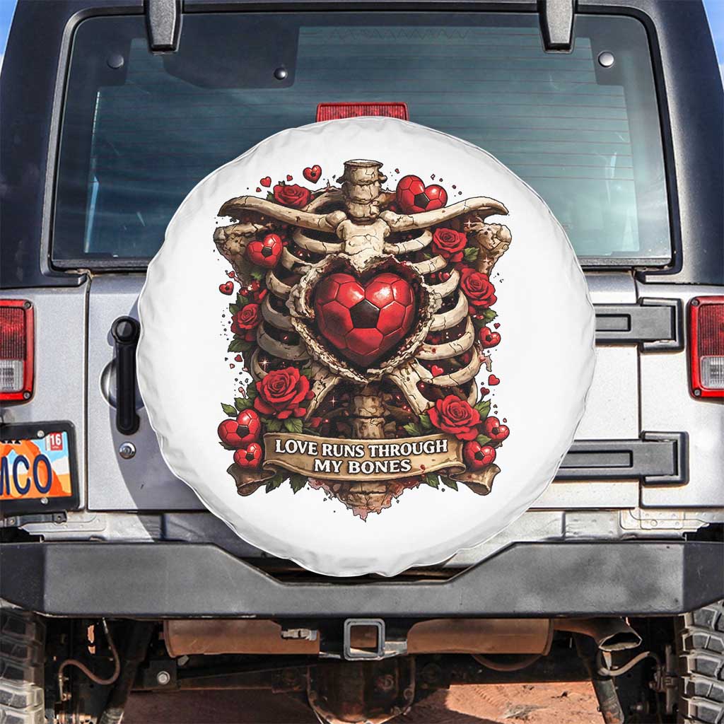 Love Runs Through My Bones Spare Tire Cover Funny Skeleton Soccer Player Gift