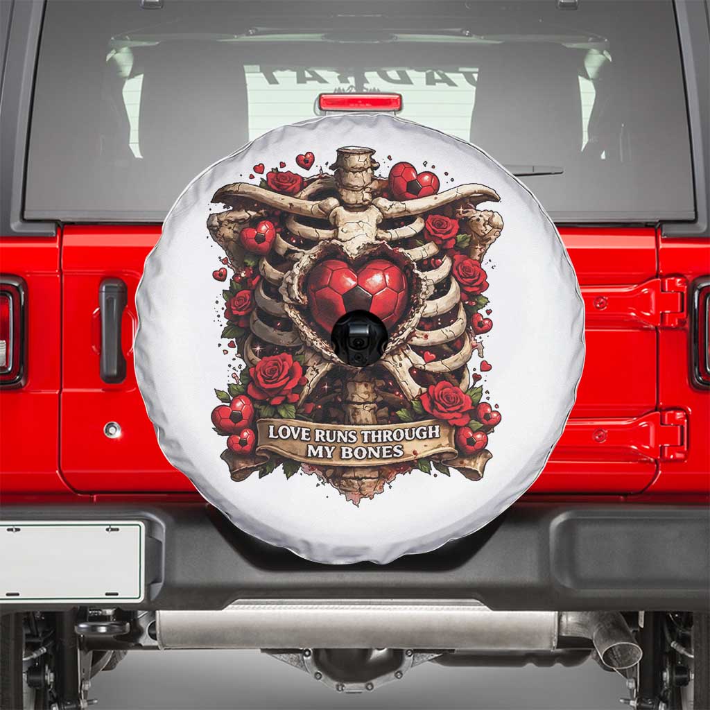 Love Runs Through My Bones Spare Tire Cover Funny Skeleton Soccer Player Gift