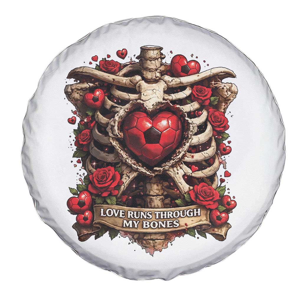 Love Runs Through My Bones Spare Tire Cover Funny Skeleton Soccer Player Gift
