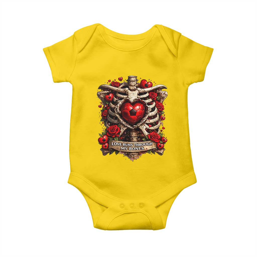 Love Runs Through My Bones Baby Onesie Funny Skeleton Soccer Player Gift