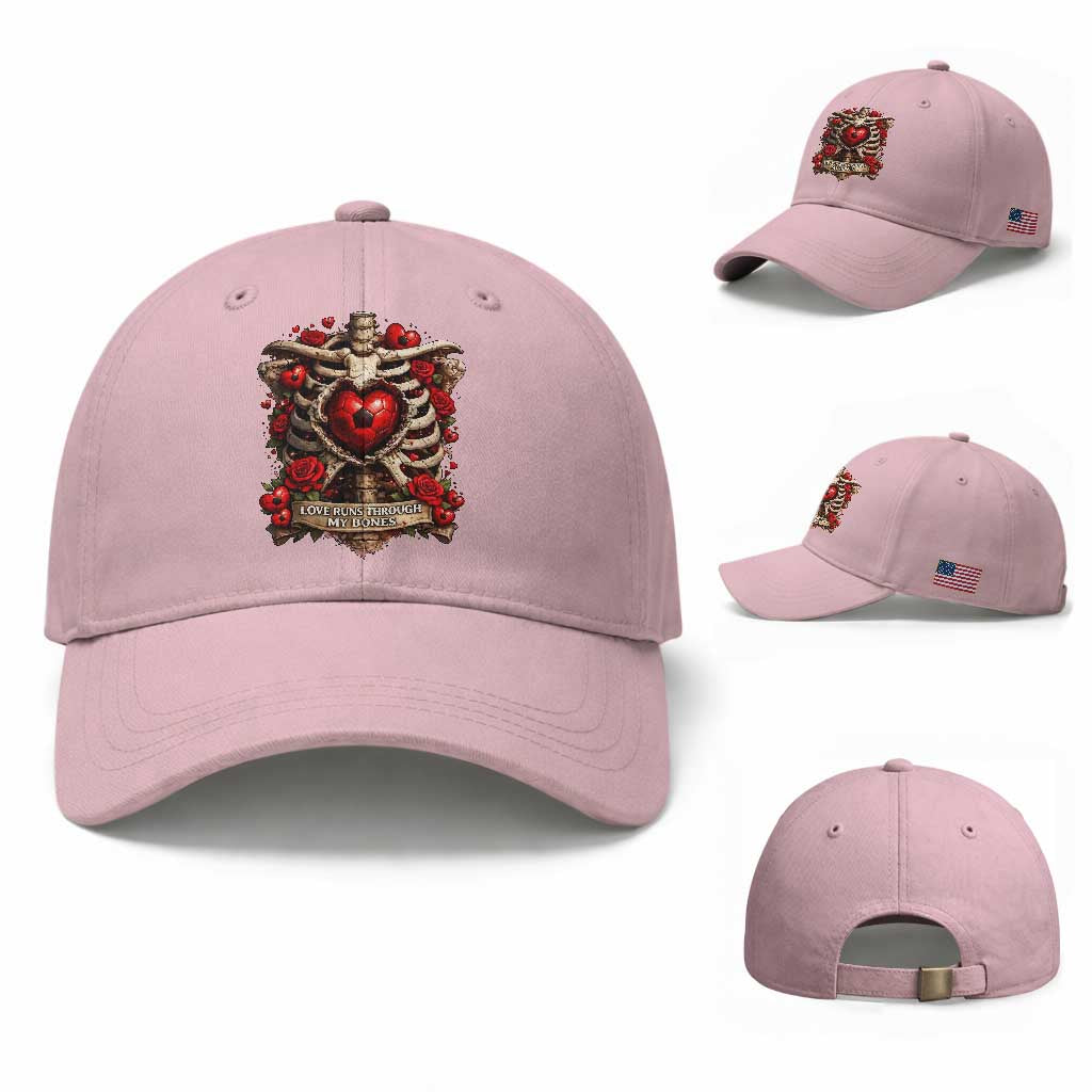 Love Runs Through My Bones Baseball Cap Funny Skeleton Soccer Player Gift