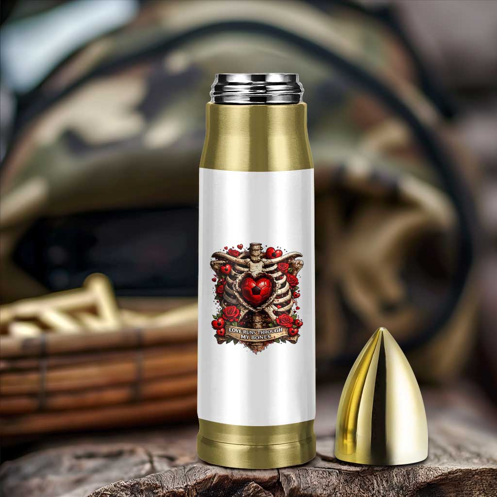 Love Runs Through My Bones Bullet Tumbler Funny Skeleton Soccer Player Gift