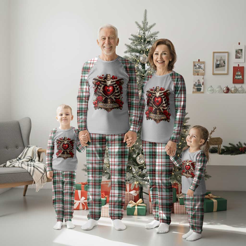 Love Runs Through My Bones Plaid Pajama Set Funny Skeleton Soccer Player Gift