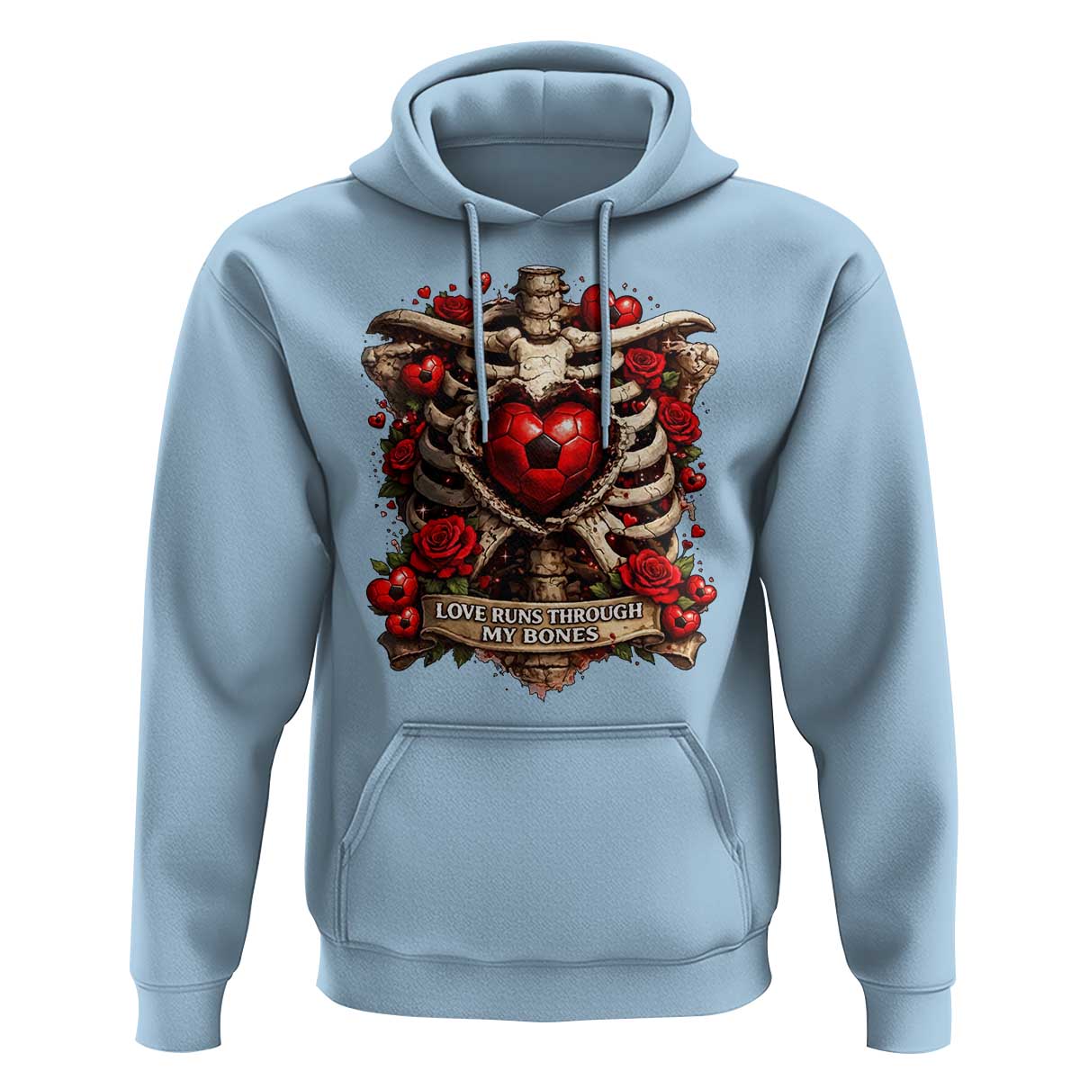 Love Runs Through My Bones Hoodie Funny Skeleton Soccer Player Gift