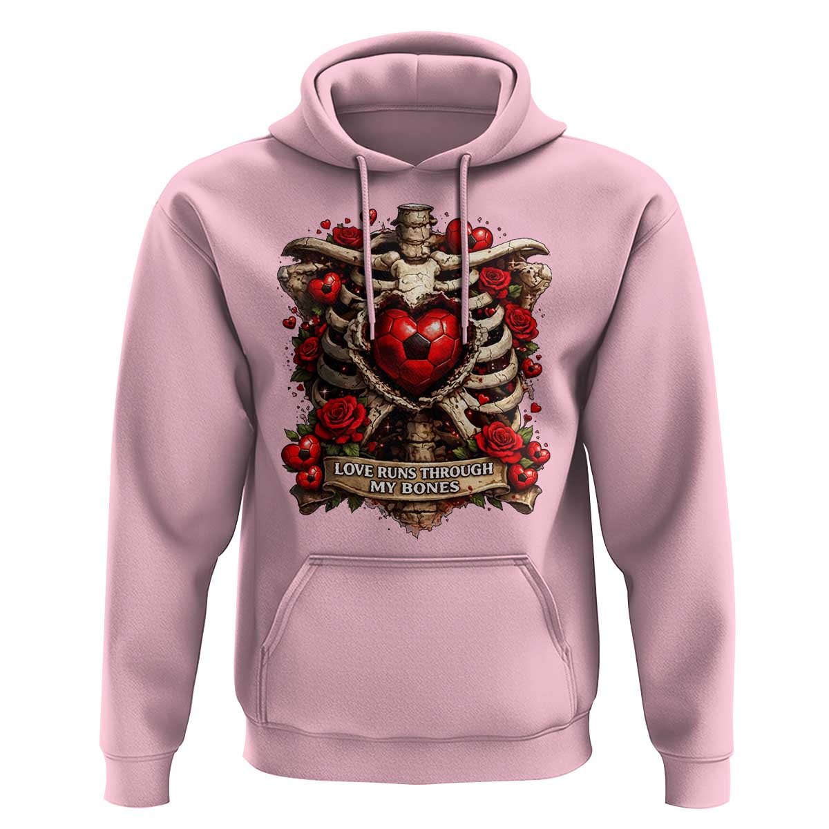 Love Runs Through My Bones Hoodie Funny Skeleton Soccer Player Gift