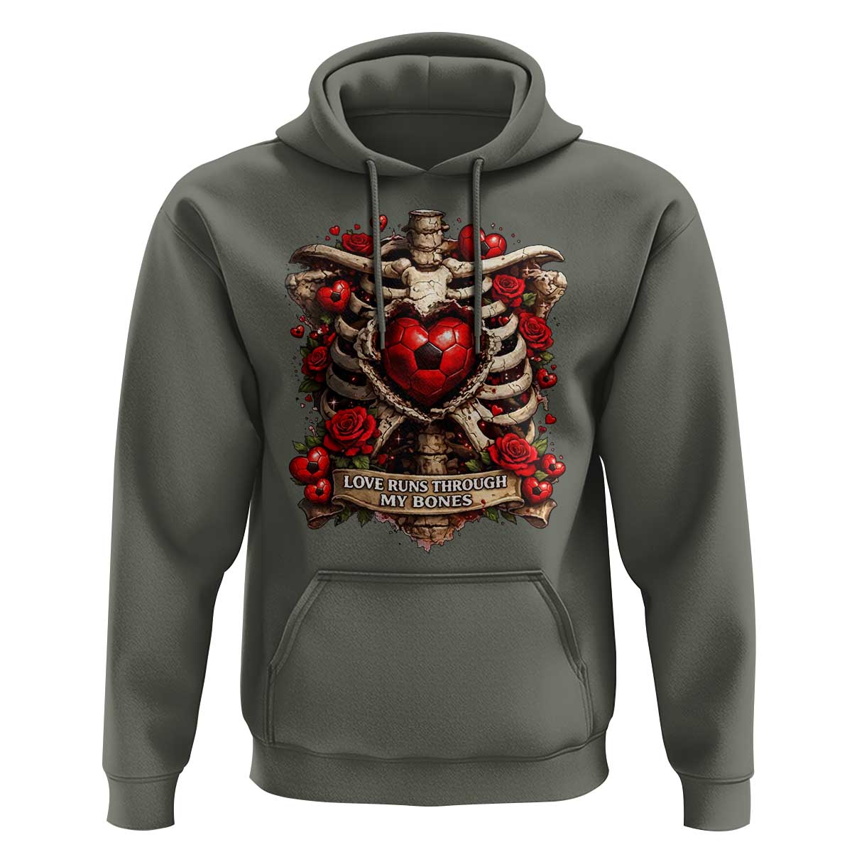 Love Runs Through My Bones Hoodie Funny Skeleton Soccer Player Gift
