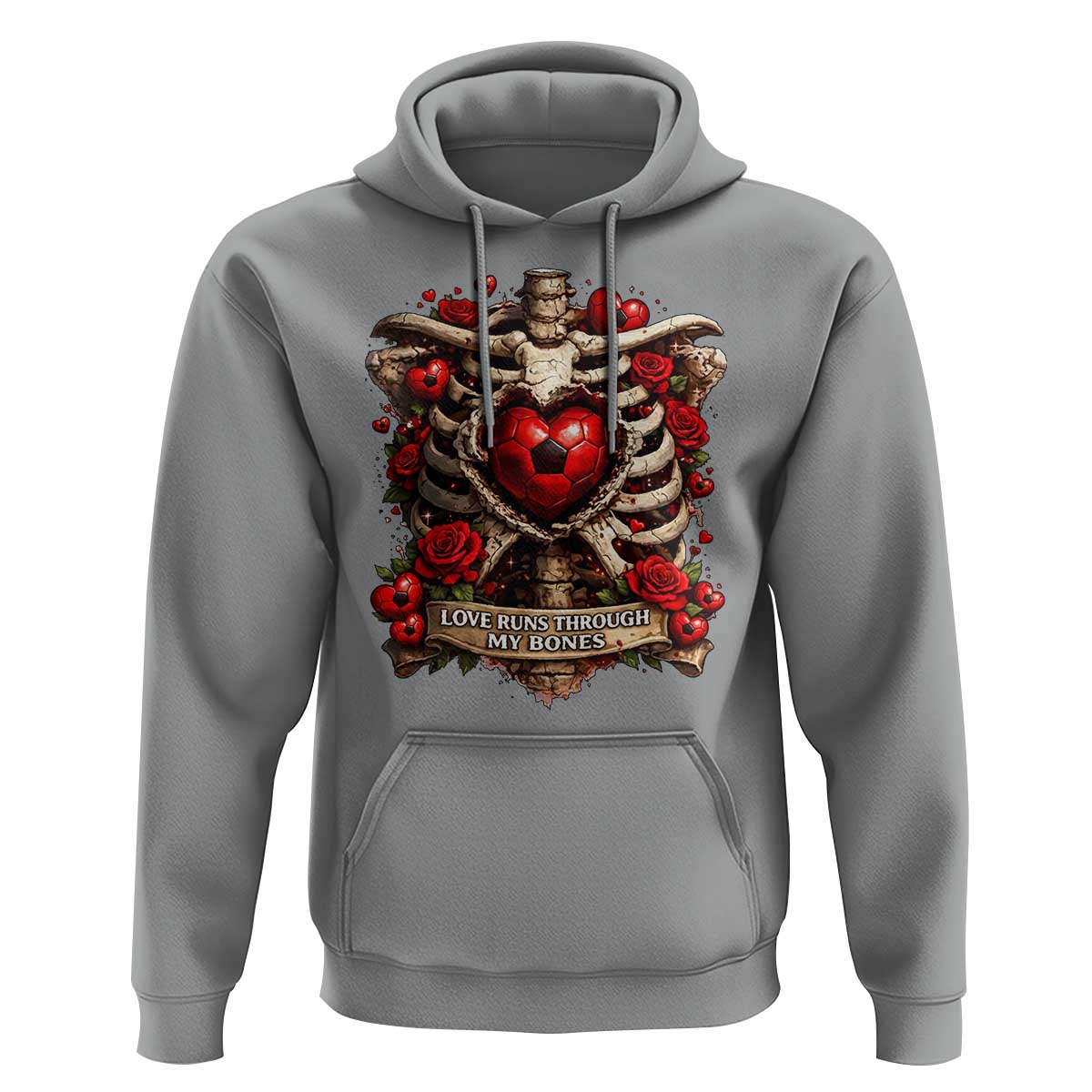 Love Runs Through My Bones Hoodie Funny Skeleton Soccer Player Gift