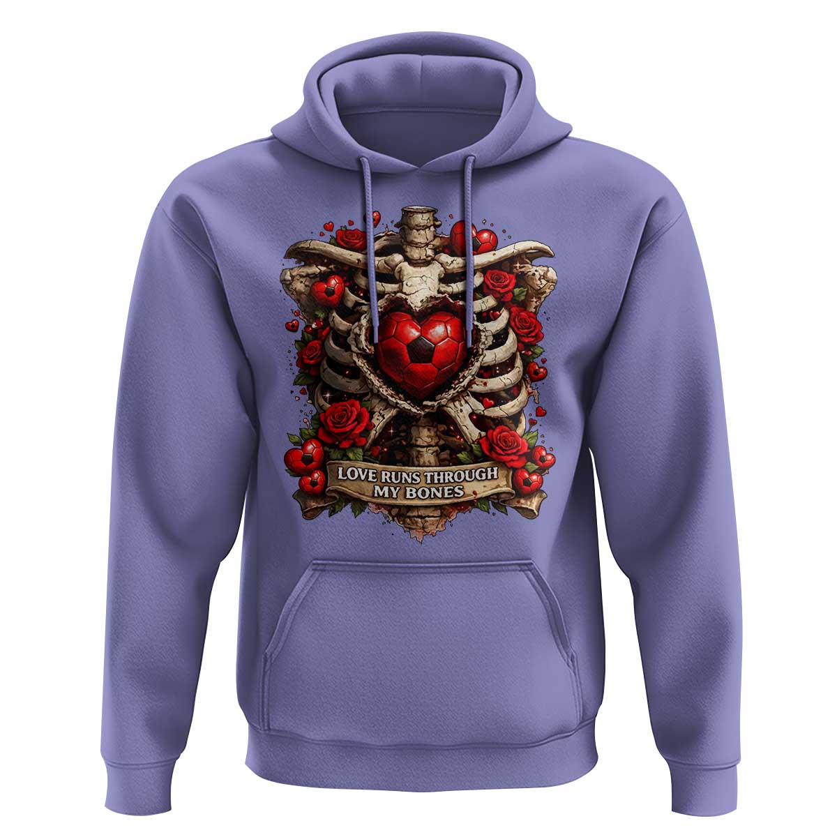 Love Runs Through My Bones Hoodie Funny Skeleton Soccer Player Gift