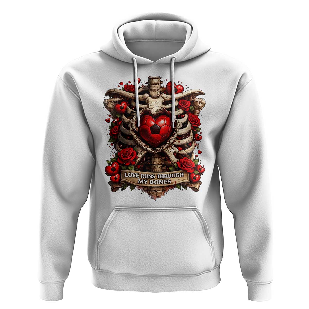 Love Runs Through My Bones Hoodie Funny Skeleton Soccer Player Gift