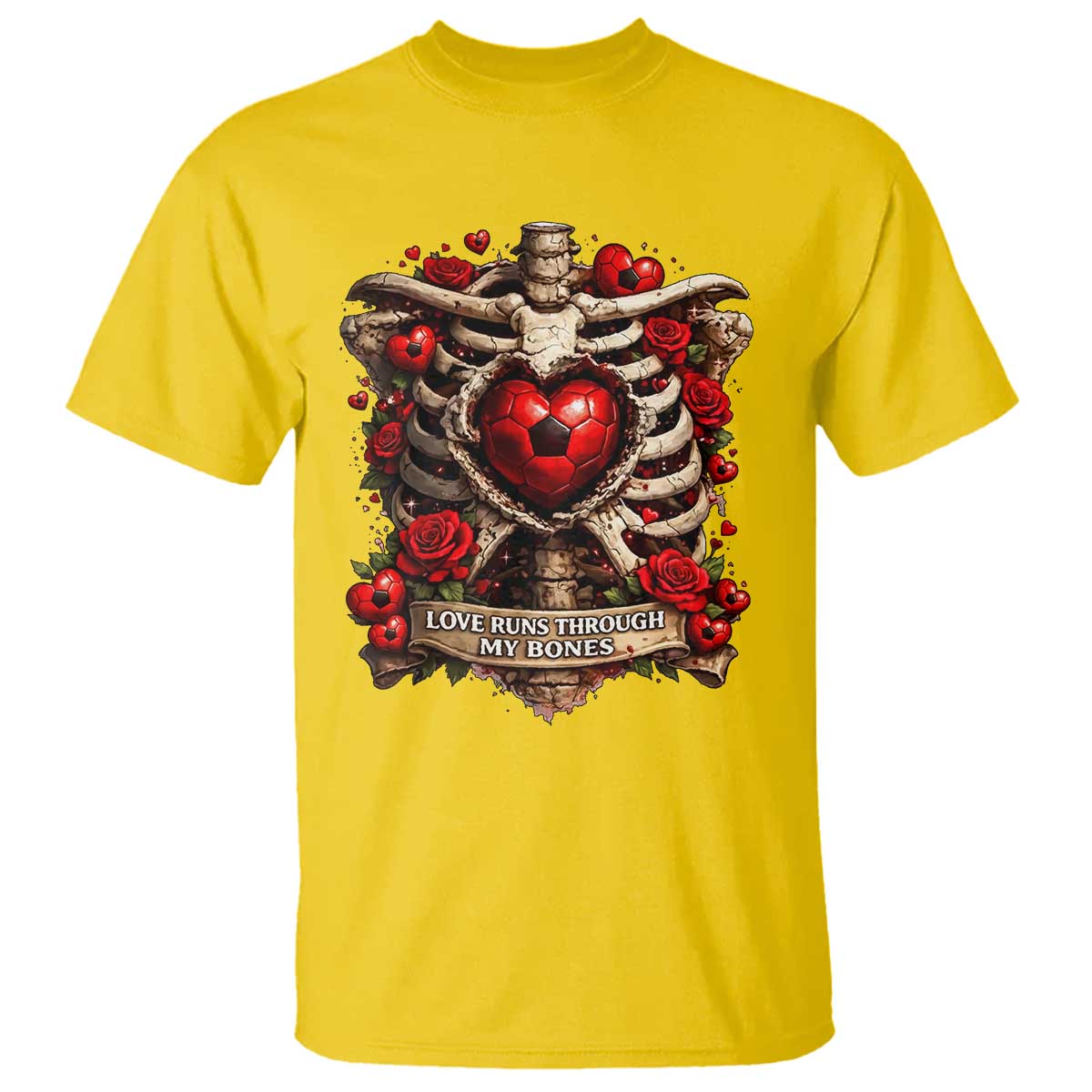 Love Runs Through My Bones T Shirt Funny Skeleton Soccer Player Gift
