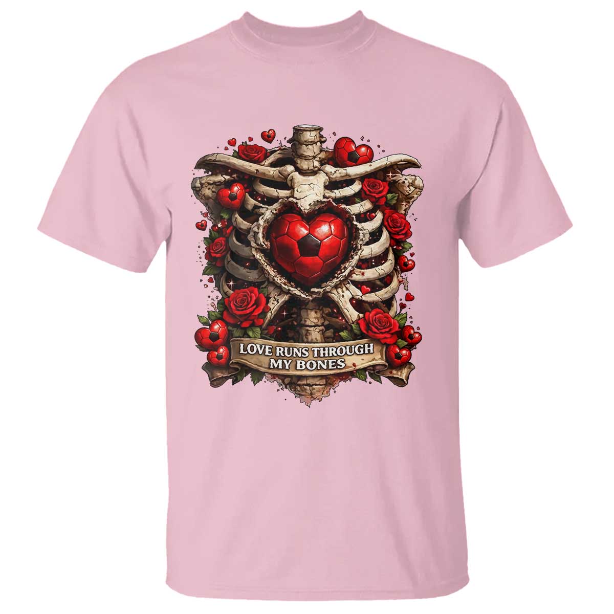 Love Runs Through My Bones T Shirt Funny Skeleton Soccer Player Gift