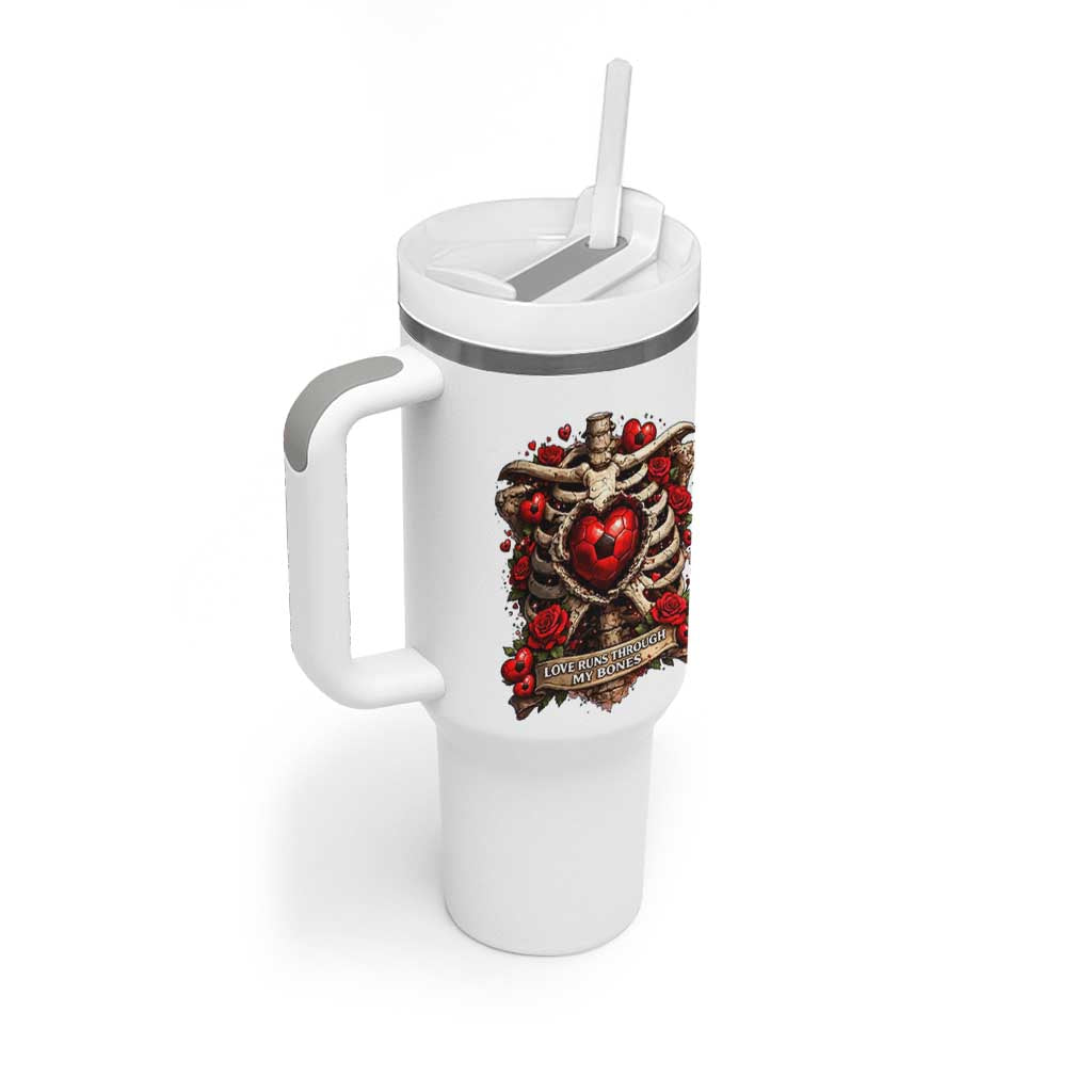 Love Runs Through My Bones Tumbler With Handle Funny Skeleton Soccer Player Gift