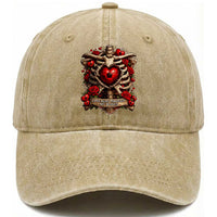 Love Runs Through My Bones Washed Cotton Baseball Cap Funny Skeleton Soccer Player Gift